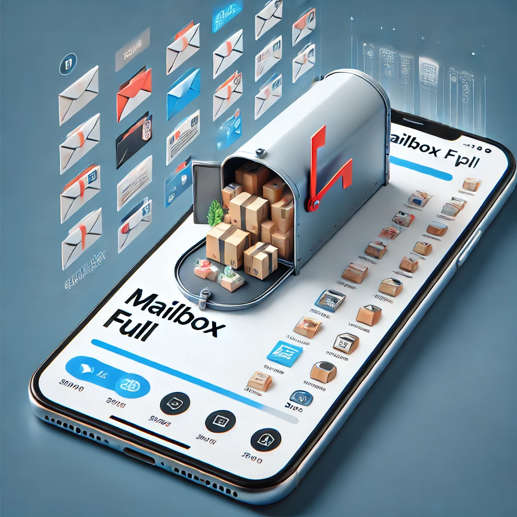 Digital mailbox full of packages and letters on a smartphone, showing mail preview and organization features